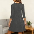 thumbnail image 4 of Erwazi Women's Solid Color Nightgown Round Neck 3/4 Sleeve Loose Mid Calf Length Sleep Dress with Pockets, 4 of 7