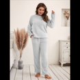 thumbnail image 4 of Pijama de 2 Piezas para Mujer, Conjunto de Ropa de Estar por Casa, Suéter de Punto, Cuello Redondo, Larga, Conjuntos Peludos Gris XL, 4 of 8