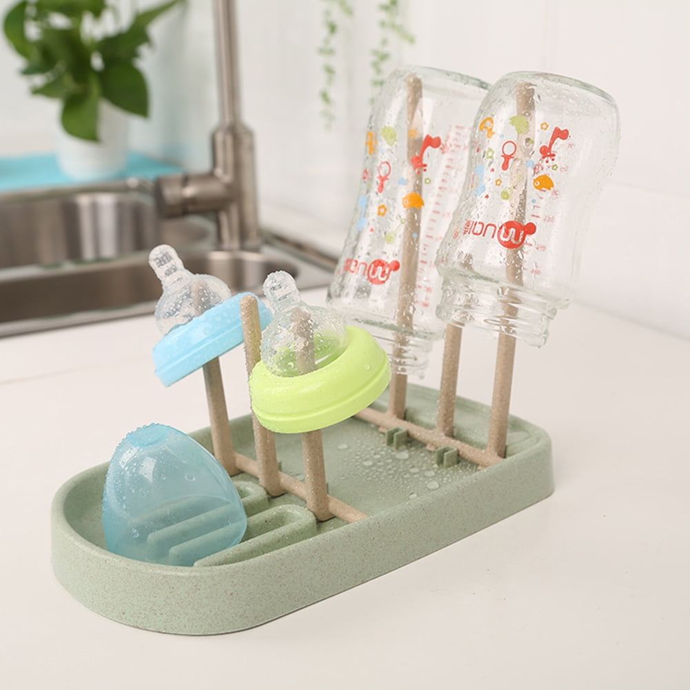 Ludlz Baby Bottle Drying Rack, Countertop Drying Rack for Baby Feeding Accessories, Cups, Pump Parts - BPA Free Drying Rack Wheat Straw Draining Cup Dryer Foldable Holder Tray