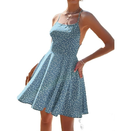 

Womens Heart Print High Waist Cami Dress Blue L