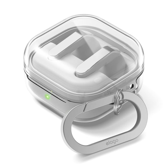 elago Compatible with Samsung Galaxy Buds 4 Pro Case & Galaxy Buds 4 Case, Clear with Carabiner, Premium TPU Cover, Wireless Charging, Headphone Accessories, for Men, for Women (Clear)