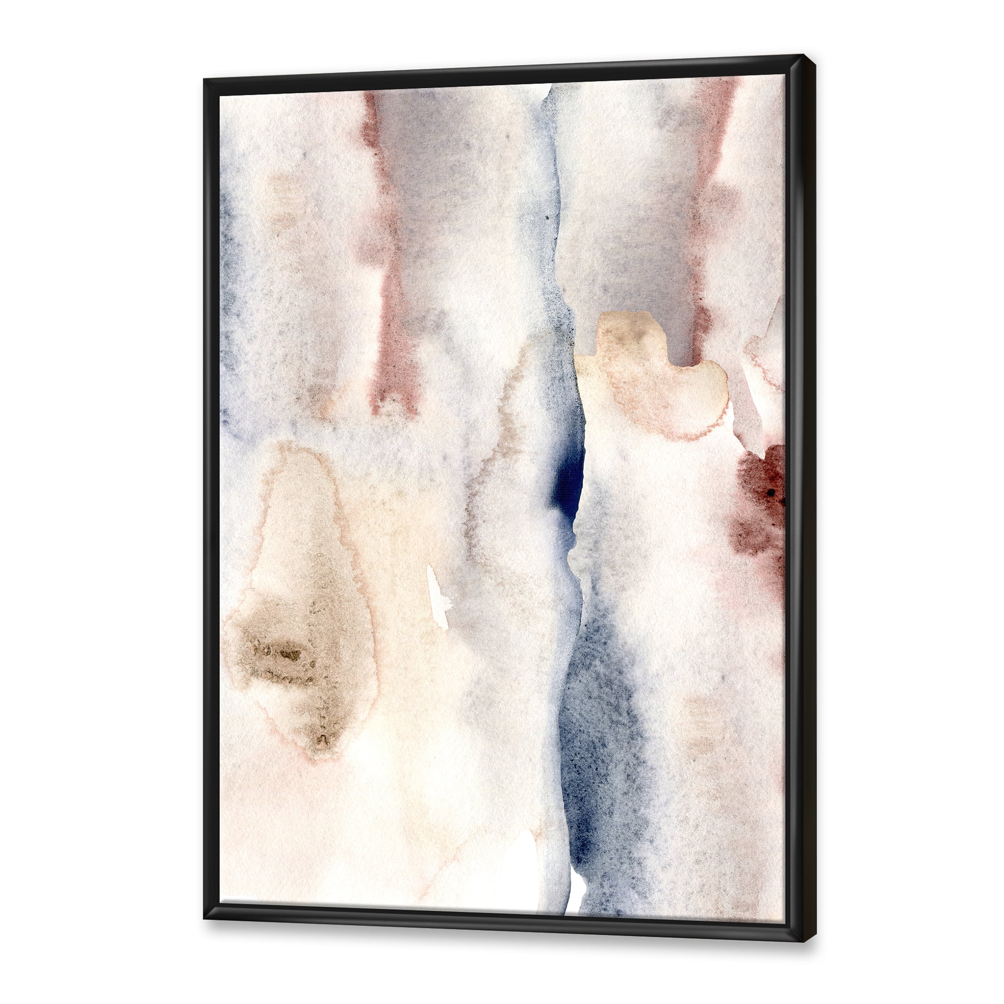 Pastel Abstract With Pink Dark Blue and Gray Spots 30 in x 40 in Framed Painting Canvas Art Print, by Designart