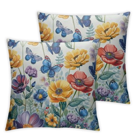 BANET Blue Yellow Flowers Throw Pillow Cover Set of 2 Square Decorative Cushion Covers Rustic Wildfloral Summer Seasonal Decor Pillowcase for Couch Sofa Bedroom Car 12x12in