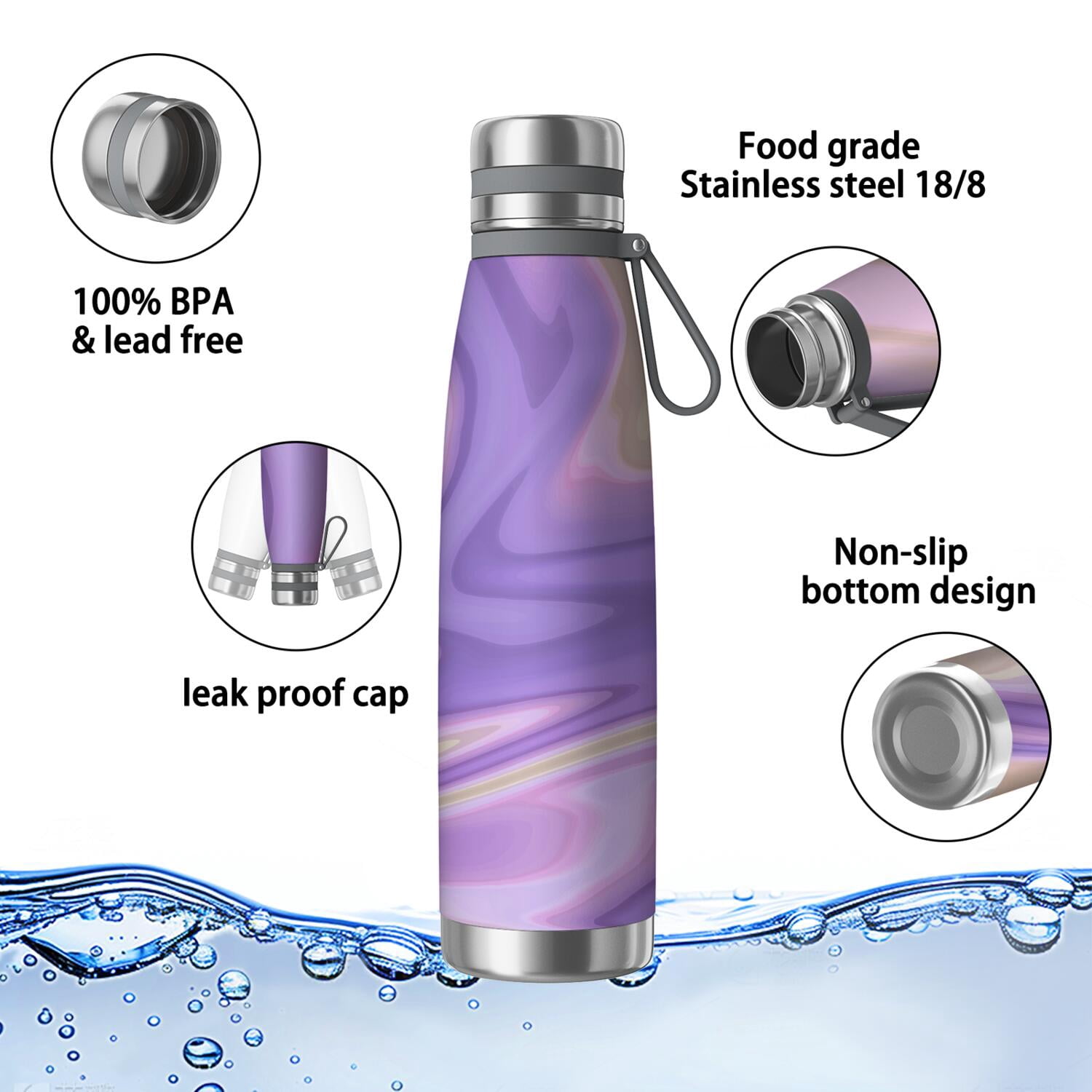 29oz Insulated Water Bottle with Tea Infuser, Stainless Steel Travel Mug, Liquid & Marble Print