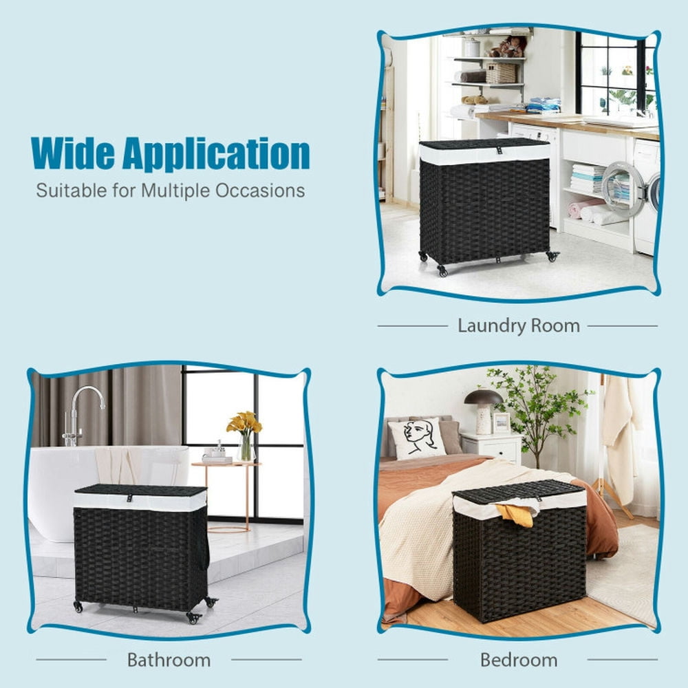 Finihen Laundry Hamper, Laundry Basket, Laundry Hamper with Wheels and Lid, for Bathroom, Laundry Room, Black Finihen Laundry Hamper, Laundry Basket, Laundry Hamper with Wheels and Lid, for Bathroom, Laundry Room, Black
