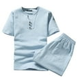 thumbnail image 3 of VEKDONE Mens Cotton Linen Set Big & Tall Short Sleeve Henley Shirt 2 Pieces Short Sets Summer Casual Tracksuits, Boho Loose Baggy Workout Sets for Men, 3 of 3