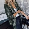 thumbnail image 3 of sunsanly Women Casual Cardigan Lapel Long Sleeve Open Front Suit Coat Shiny Sequins Solid Color Loose Fit Jacket Clubwear, 3 of 8