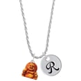 thumbnail image 1 of Delight Jewelry Resin Laughing Buddha Silvertone Script Initial Disc - R - Charm Necklace, 20"+3", 1 of 4