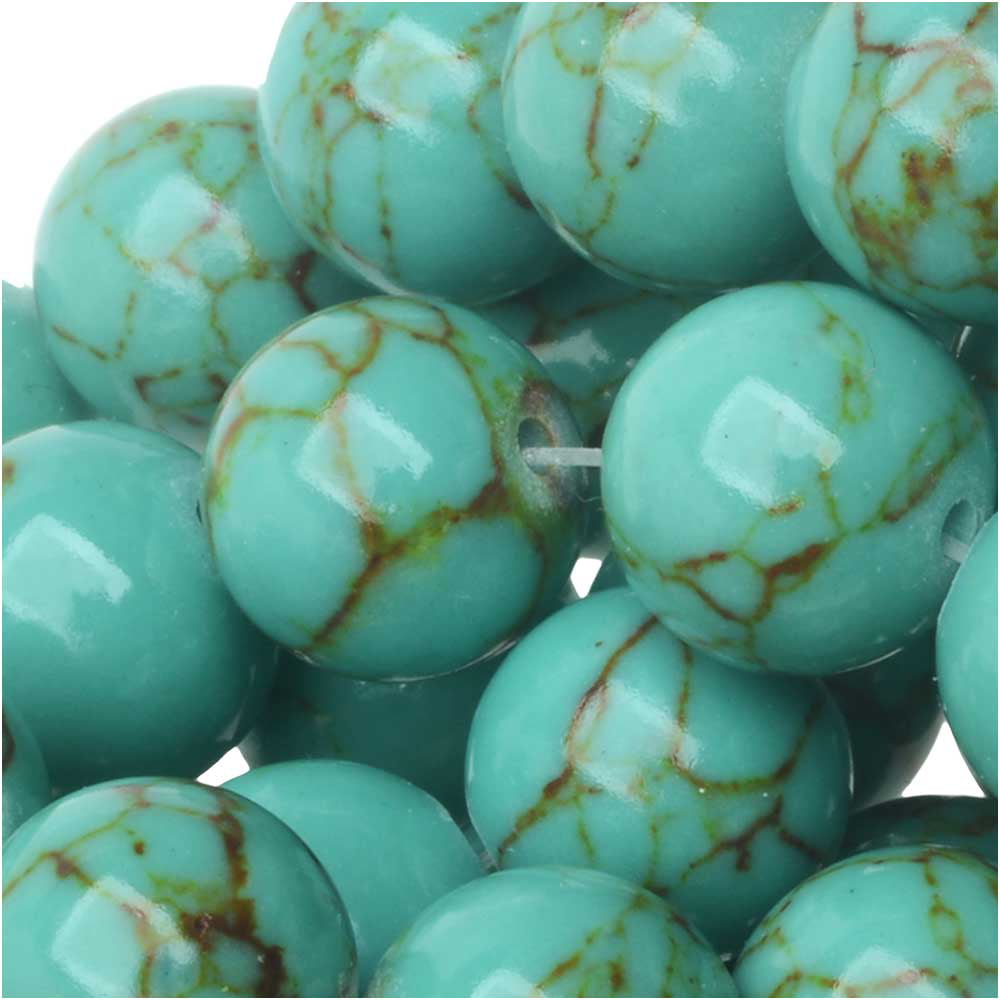 NG1749 Blue Turquoise 10mm Flat Round Coin Magnesite Gemstone Beads 15" 
