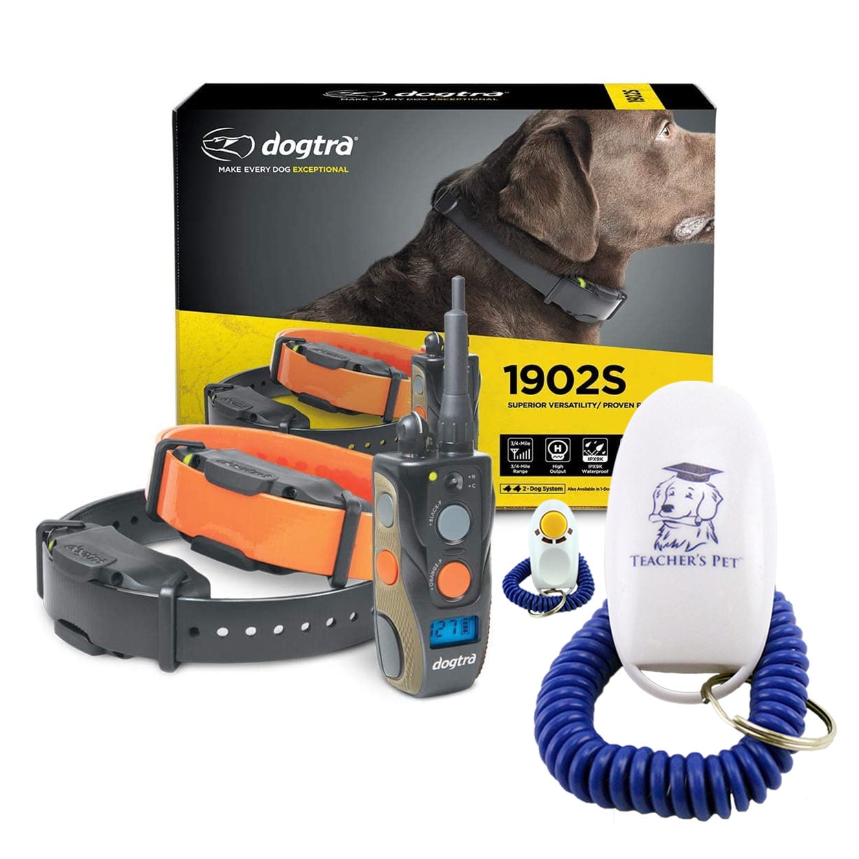 Dogtra ARC Slim Ergonomic 3/4-Mile Remote Dog Training E-Collar with 127-Level Precise Control via LCD Screen with Teachers Pet Dog Training Clicker for Positive Reinforcement 