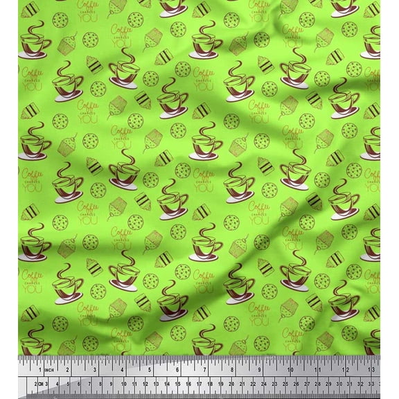 Soimoi Poly Georgette Fabric Coffee,Cookies & Cupcake Food Print Sewing Fabric Yard 42 Inch Wide