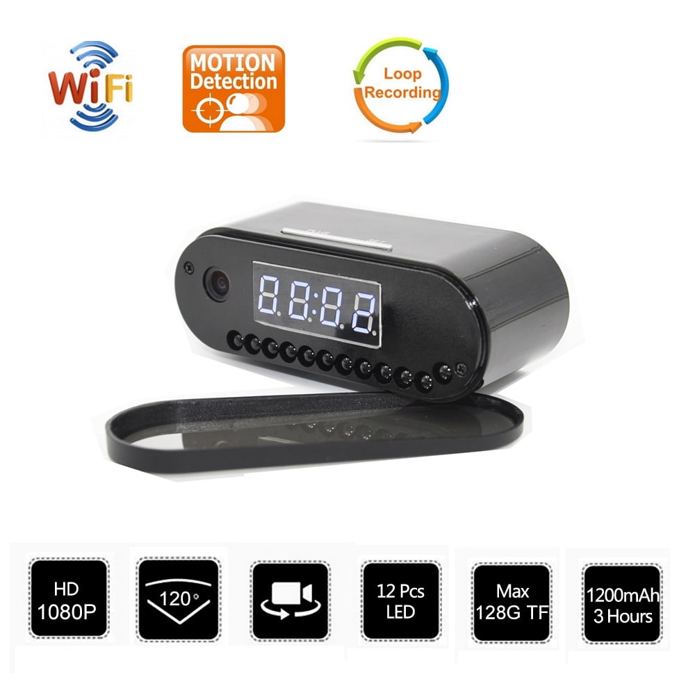 Camera Clock 1080P Full HD WiFi Cam with Night Vision 120° View Motion Detection Remote Live View on Phone, for Home Security & Indoor Monitoring