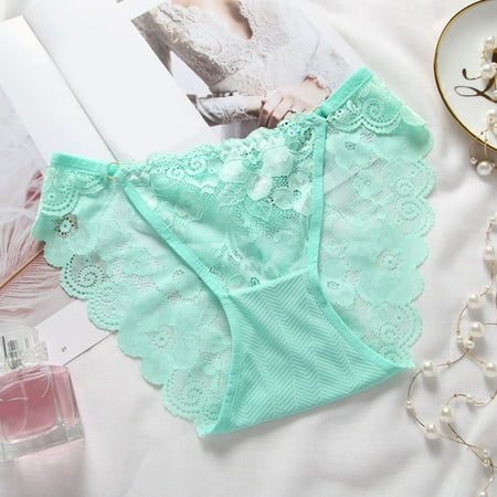 

Womens Panties Women Breathable Lace Panties Hollow Low Waist Briefs Cotton Crotch Panties Green One Size