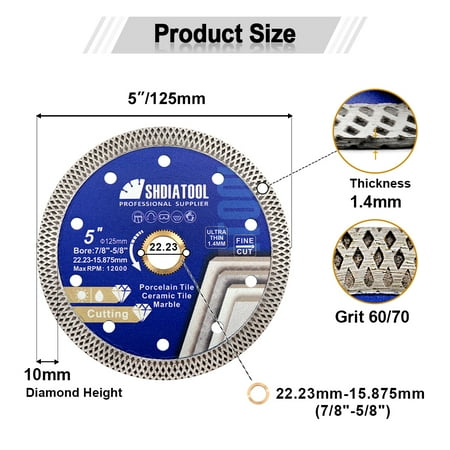 

SHDIATOOL Diamond Narrow Turbo Blades 2pcs 4 /4.5 / 5 for Ceramics Tiles Artificial Marble Superthin Mesh Cutting Disc