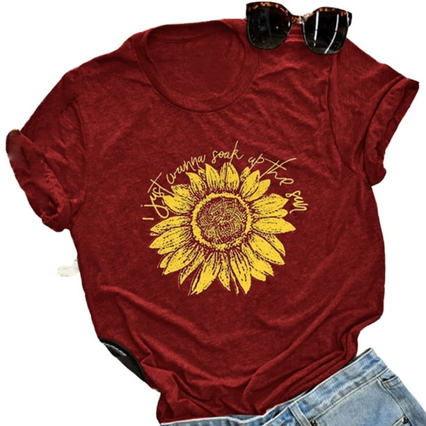 Download Lovaru - Summer Women Sunflower Print Short Sleeve T-shirt ...
