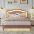 thumbnail image 2 of Queen Kids Metal Platform Bed Frame with LED Light and Adjustable Height Headboard for Children Boys Girls Adults, No Springs Required, Pink (Mattress Not Included), 2 of 11