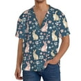 thumbnail image 7 of Lsque Cute Rabbit Floral print Men's Cuban Collar Short Sleeve Shirt Summer Beachwear Casual Button Down Fashionable Vacation Leisure Shirt-X-Large, 7 of 7