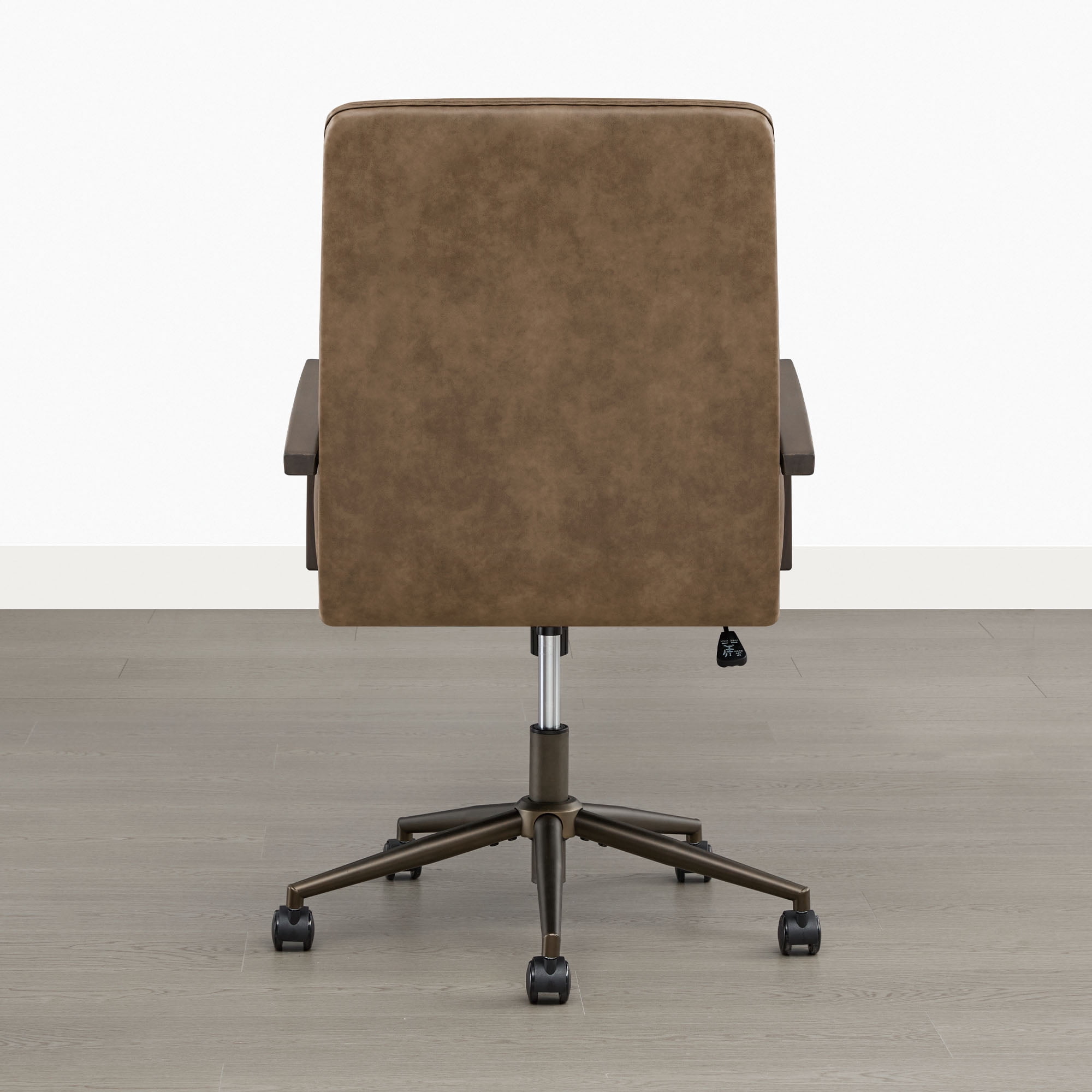 Spruce & Spring Mid-Century Modern Office Chair with Solid Wood Arms, Faux Leather Desk Chair with Adjustable Height & Tilt for Home Office, Brown