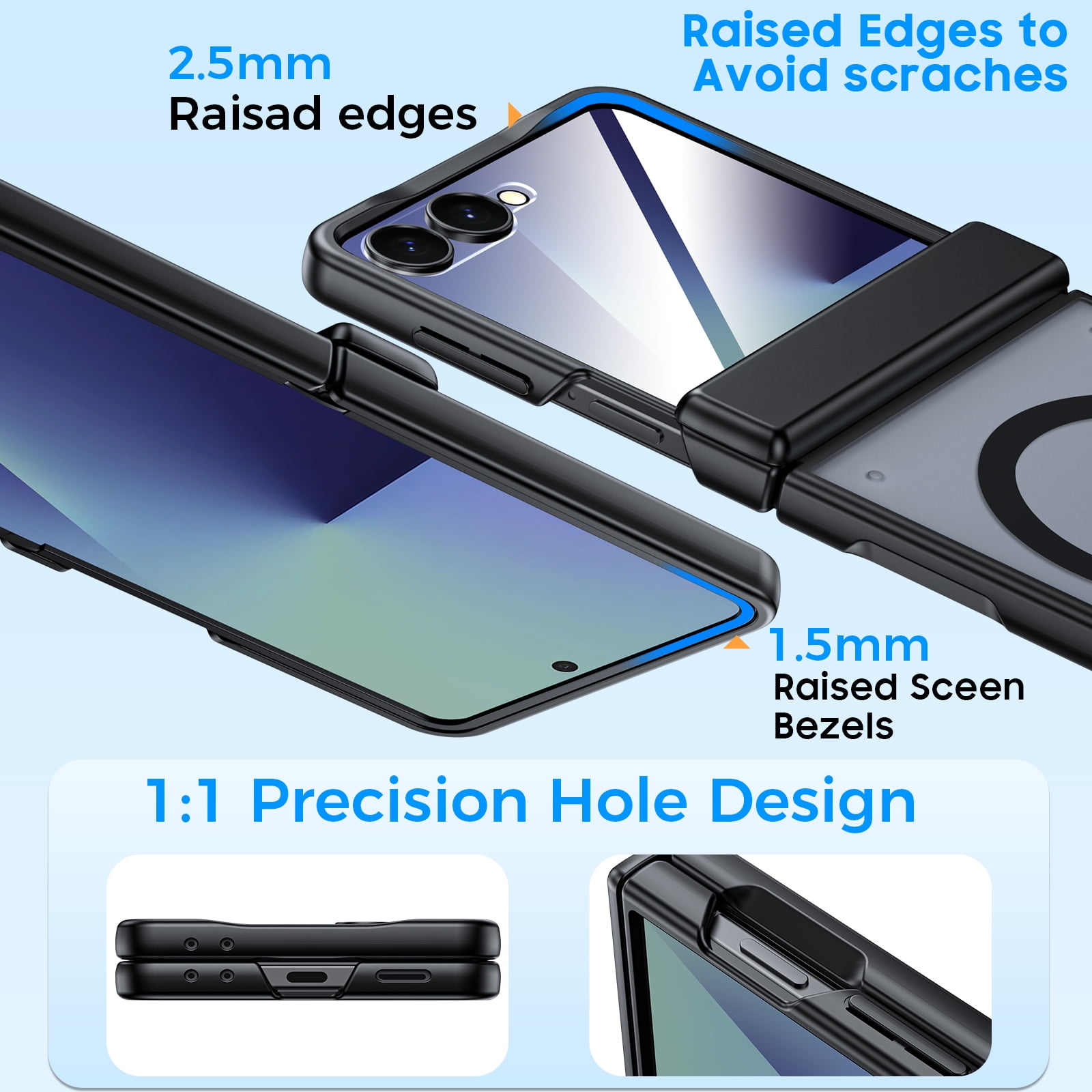 Oupeigar for Samsung Galaxy Z Flip 7 Phone Case,Compatible with MagSafe,Screen Protector,Anti-Fingerprint Translucent Matte Shockproof Case-Black