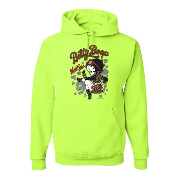 Wild Bobby, Biker Betty Boop Wild One MC Motorcycle Betty Boop Unisex Hoodie Sweatshirt, Safety Green, Large