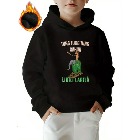 MAWOTEA Boys and Girls Italian Brainrot Style Tung Tung and Lirli Hoodie With fleece interior White Letter Print,Size 4 To Size 12,Birthdaty and Christmas Gift
