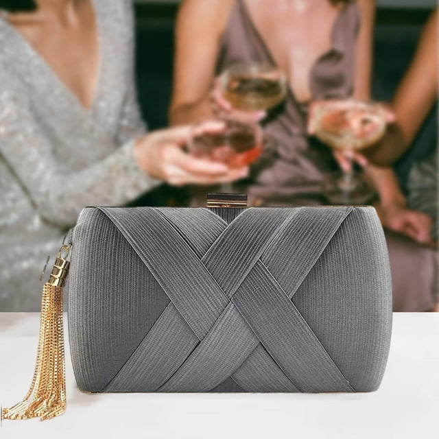 pitrice Sac à Main de Soirée avec Sangle Amovible Sac à Main Élégant à Franges pour Mariage Gris