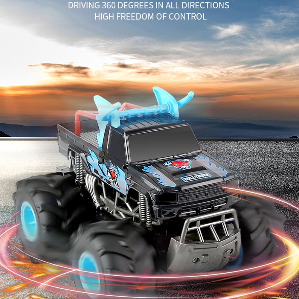4WD Amphibious Remote Control Car - 2.4G High Speed Off-Road Stunt Vehicle, Waterproof Double-Sided Driving RC Car Toys Gift,,Blue，2 Battery