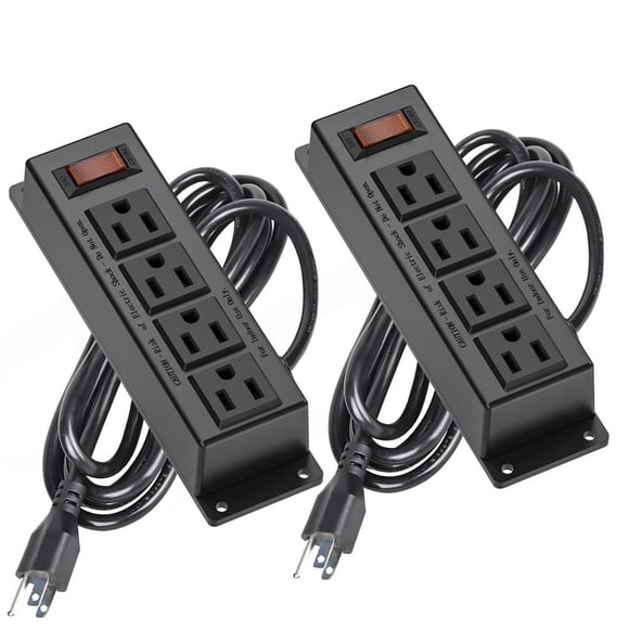 Power Strip ICEELEC de 4 salidas con cable de 10 pies, 2 unidades, color negro