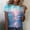 Sky Blue, variant on QHWAUAKFBN T Shirts For Women Loose Fit Shirt Short Sleeve Flower Printed Round Neck Elegant Loose Soft Blouse Tshirts Top
