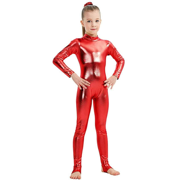 Dance Tights for Girls, Shiny Zipper Back Jumpsuit