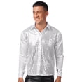 thumbnail image 2 of Sxiwei Men's Shiny Sequins Stain Long Sleeve T-Shirts Disco Party Clubwear Button Down Shirts White 170, 2 of 7