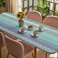 thumbnail image 3 of Purple Green Boho Table Cloths for 8 Foot Rectangle Tables, Vintage Ethnic Tribe Abstract Art Patio Waterproof Elastic Fitted Tablecloths, Washable Rectangular Table Cover for Camping, 3 of 8