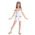 thumbnail image 4 of HNMKIU Halloween Clothes Girls Off Shoulder Mexican Folk Jumpsuit Rose Day Of The Dead Outfit Elegant Fancy Dress Party Wear White,3-4 Years, 4 of 5