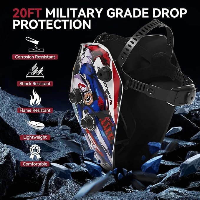 ARCCAPTAIN True Color Solar Auto Darkening Welding Helmet, 3.94"X3.66" Large Screen, 4 Arc Sensors, Wide Shade 4-15 for TIG MIG ARC Grinding