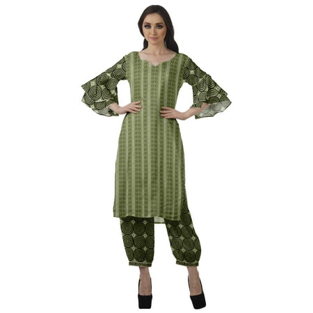 Moomaya Women s Printed Indian Ethnic Clothing Set-Printed Kurta w/ Pants Designer Tunic Dress