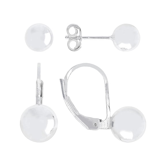 JTV Sterling Silver Polished 7.8mm Ball Dangle & 5.8mm Ball Stud Earring Set