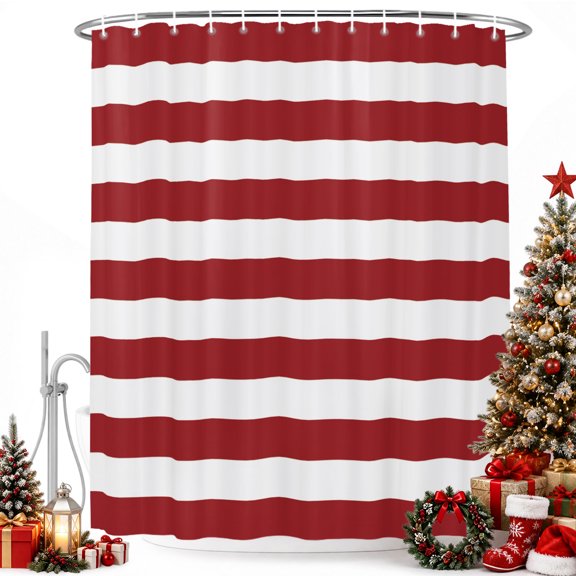 Christmas Stripes Shower Curtain for Bathroom, Red and White Waterproof Shower Curtains Washable Quick Dry with Hooks Bathtub Curtains 36x72IN