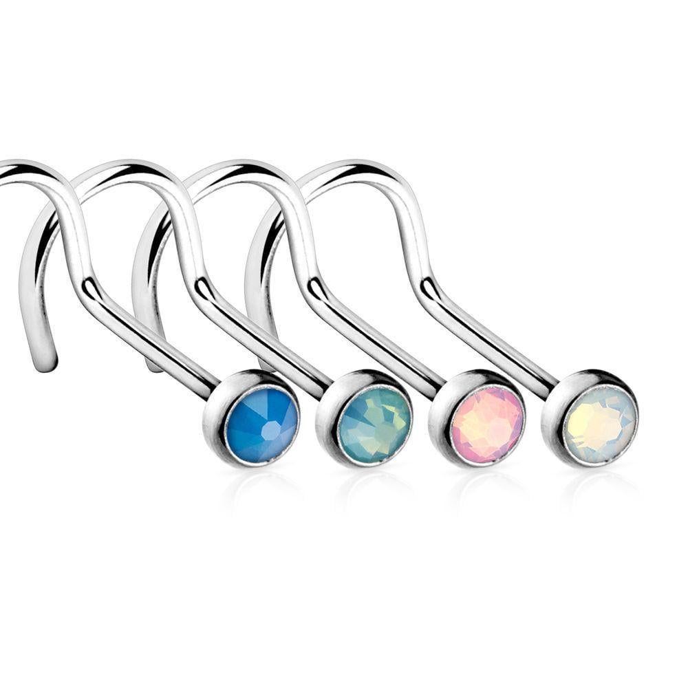 EG Gifts Nose Screw Synthetic Opal Ring Gem Body Jewelry stud 316l