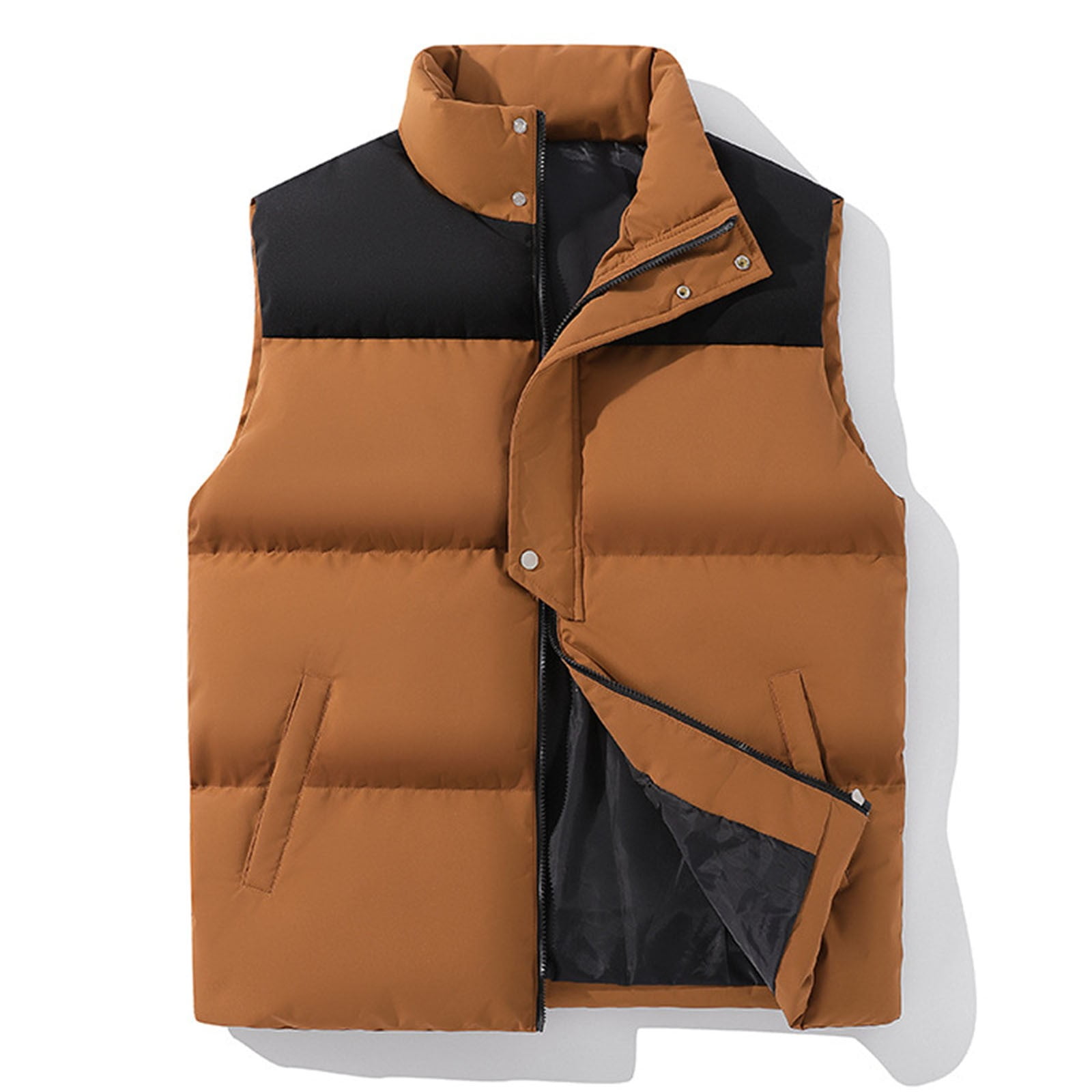 Pisexur Mens Puffer Vest Sleeveless Zipper Button Puffy Vest