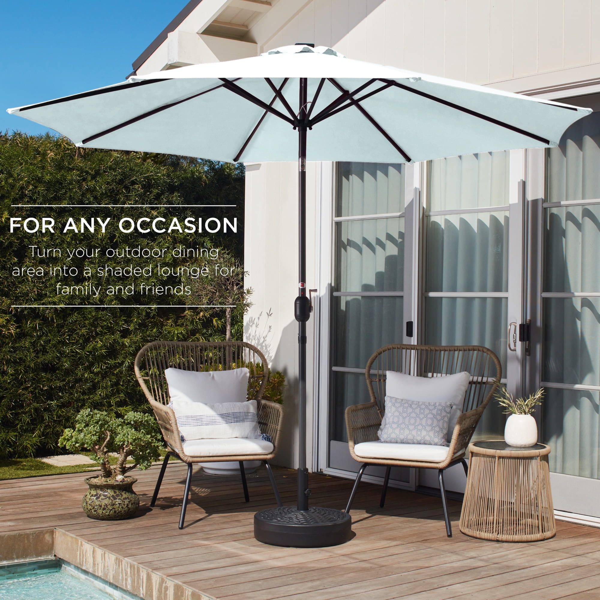 aqua patio umbrella with lights Tangkula 10FT Solar LED 2-Tiers Scalloped Outdoor Table Market Umbrella, Turquoise newproducts Color:Sunfish (TRO Exclusive) Order Hook Fish & Soft lighting creates a