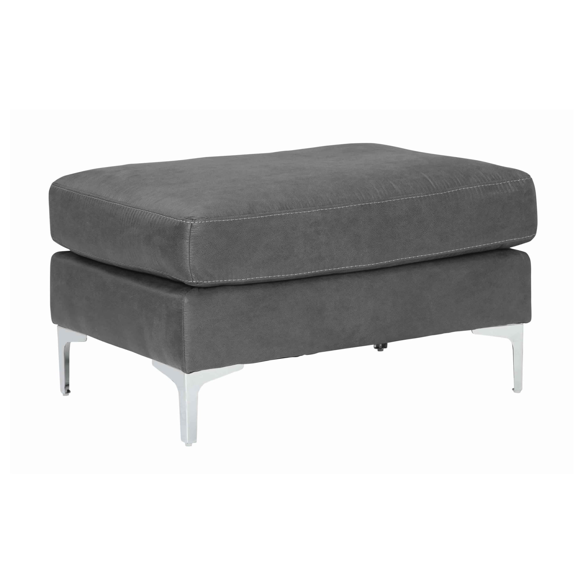 Contemporary Upholstered Ottoman with Straight Metal Legs, Gray and
