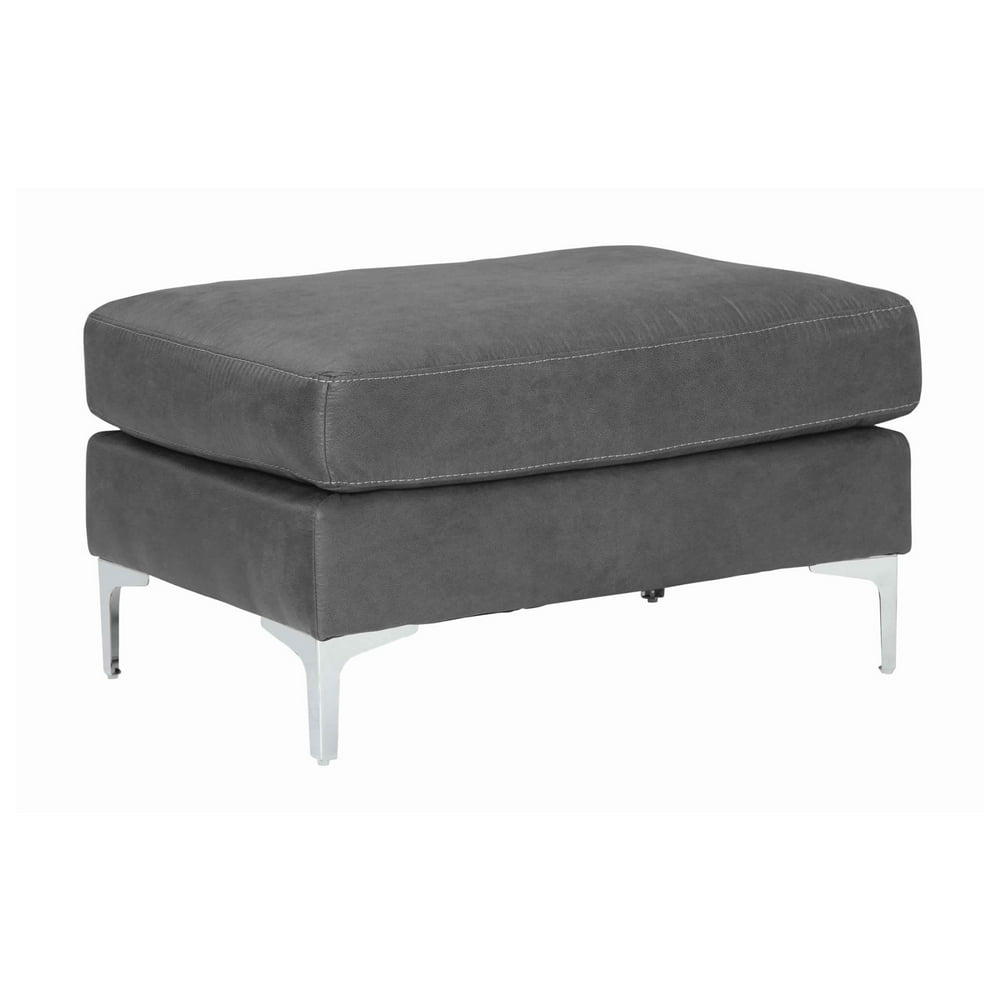 Faux Leather Upholstered Ottoman with Straight Metal Legs, Charcoal