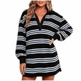 thumbnail image 3 of Tqcoqu Women's Striped Sweatshirt Dress Long Sleeve V Neck Oversized Pullover Sweatshirt Fall Outfits, 3 of 10