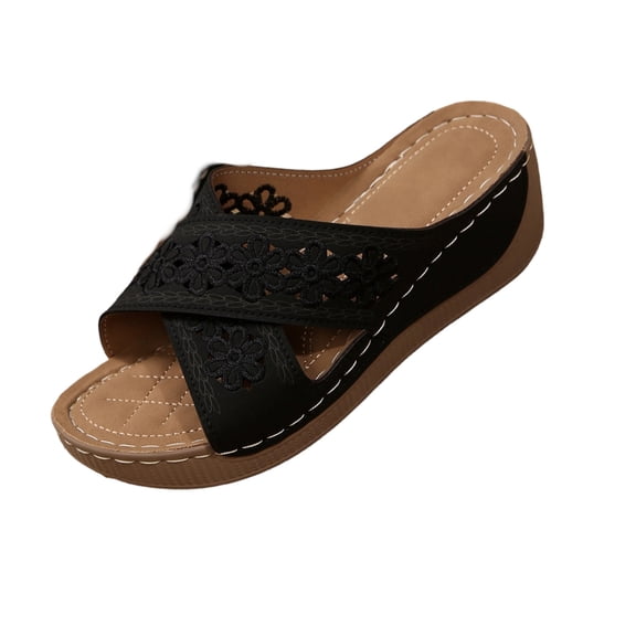 HAJWOH Womens Orthopedic Sandals Arch Support Summer Flat Sandals Lightweight Non Slip Slip on Walking Shoes Vacation Beach 2026 Foam Shoes Black 39