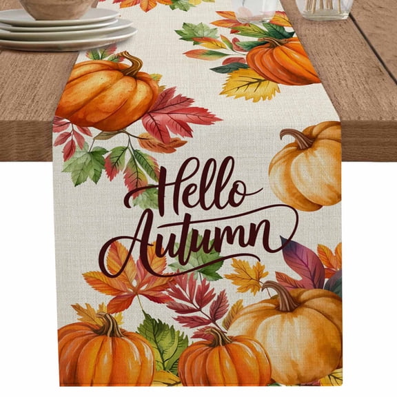 nqOlkjepod Orange Pumpkins Table Runner 60 Inches Long Farmhouse Dress Scarves, Farmhouse Rustic Watercolor Botanical Dining Tablerunner for Coffee Table/Kitchen Island/Party Décor, 13" x 60"