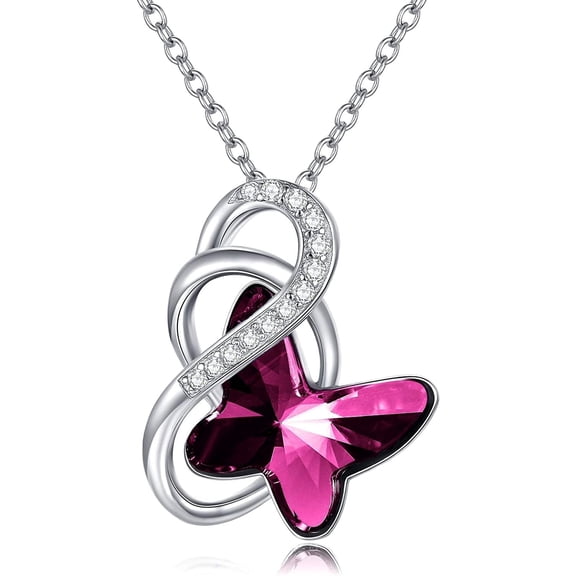 AOBOCO Gifts for Women, Sterling Silver Butterfly Necklace with Gemstone Jewelry Gifts for Women