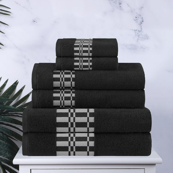 BNM Modern Plush Cotton Assorted 6 Piece Towel Set, Black