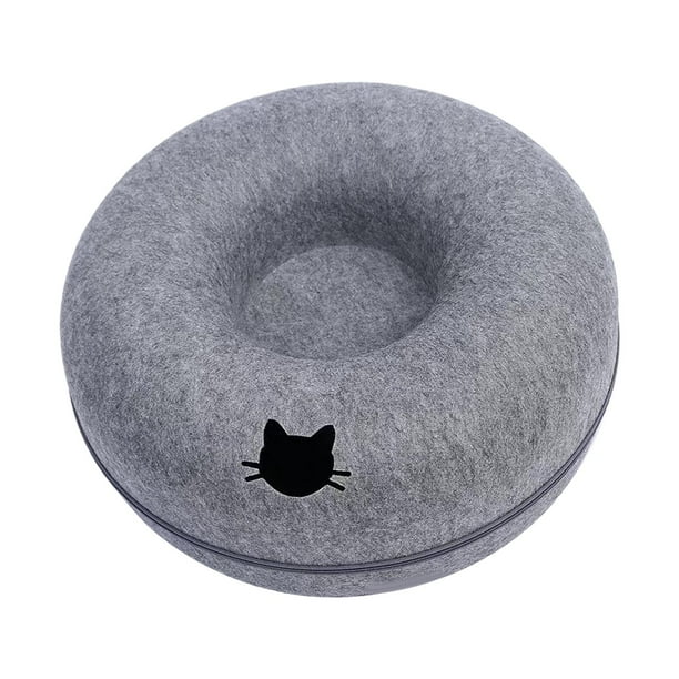 Cueva para gatos para varios gatos, cuevas para gatos de interior, cama tipo túnel para gatos, cama para gatos con forma de donut desmontable y lavabl Azul oscuro 50cm Salvador Cueva del gato de fieltro