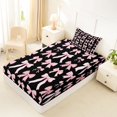thumbnail image 5 of Erosebridal Black Pink Buffalo Bow Twin Sheet Sets for Girls, Cute Ribbon Bedding, 3pcs, 5 of 6