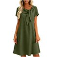 thumbnail image 2 of Asgosdo Dresses for Women Summer Cotton Linen Short Sleeve Solid Color Casual Cozy Going Out Midi Dress, 2 of 5
